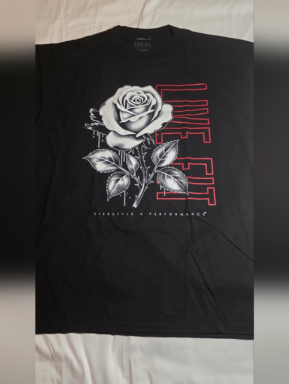Men's Black Graphic Rose "Live Fit" Sleeveless T-Shirt New XXL